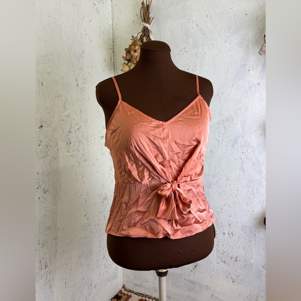 NWT Hutch Anthropologie Satin Front Tie Coral Pink Tank Size Large
